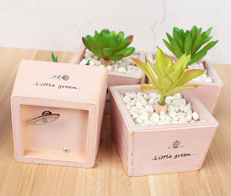 品名:多肉花盆音乐盒   材质:木质 树脂 机芯 包装:每个纸盒