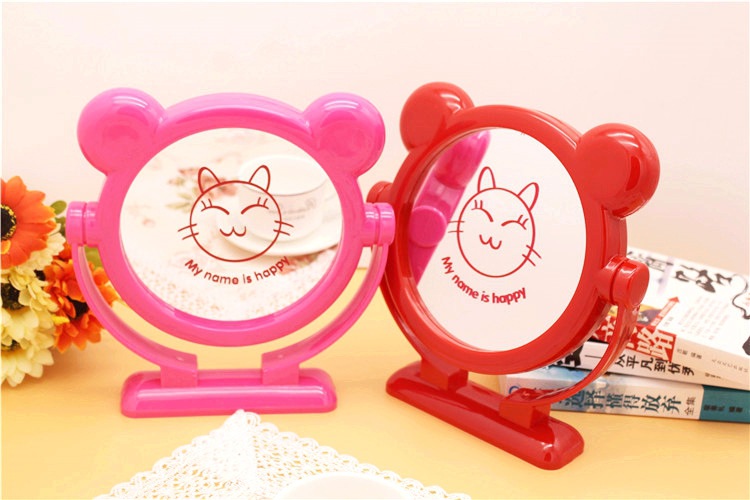 卡通双面镜子 猫咪大号台式梳妆镜 宿舍书桌桌面高清镜面