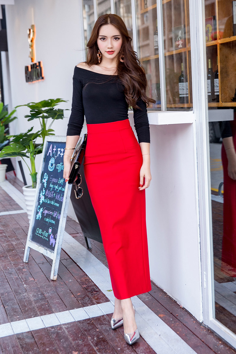 包臀裙半身裙女2019夏季新款针织长裙高腰打底裙开衩一步一件代发