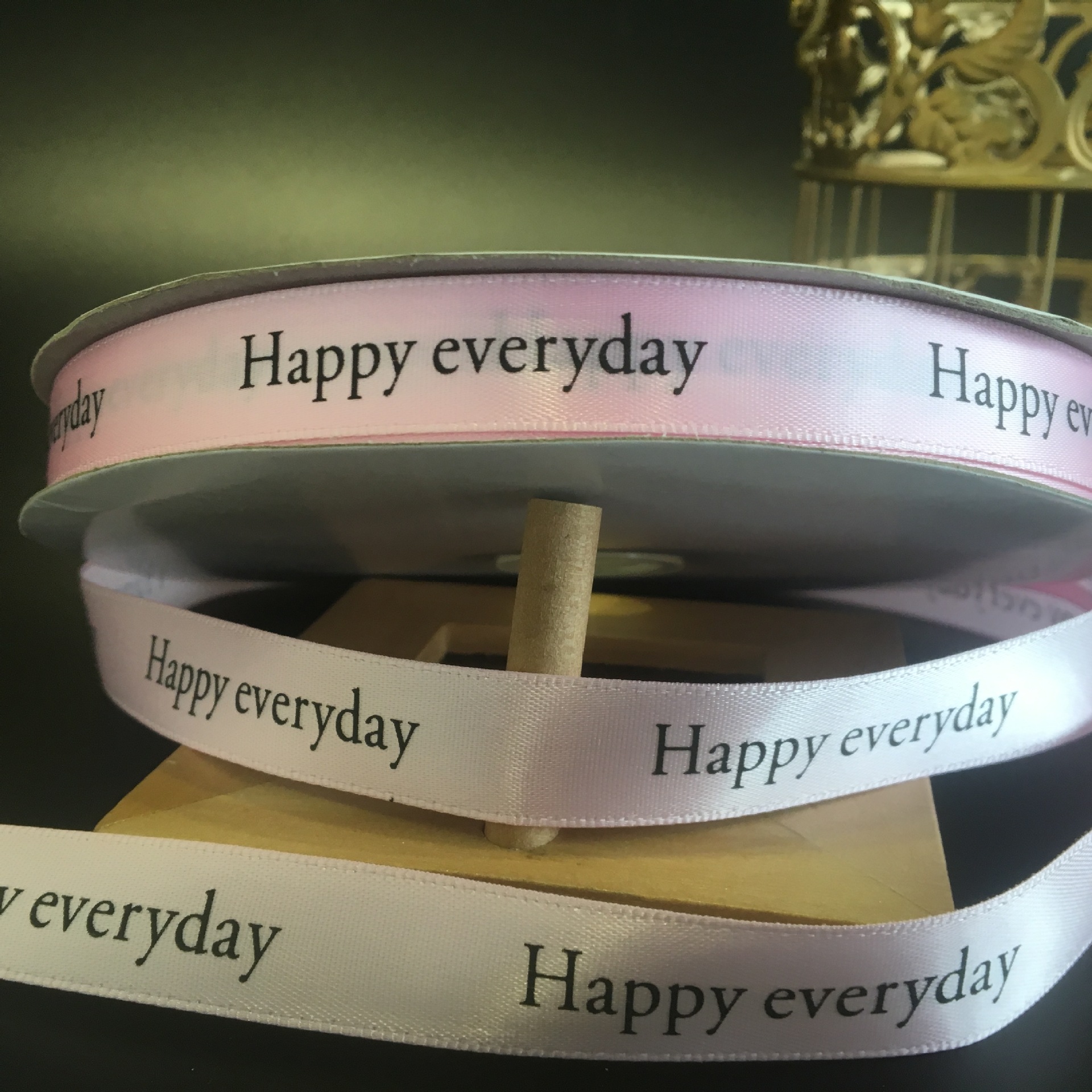 5cm蛋糕店用丝缎带绸带涤纶印刷带英文字母花艺happyeveryday