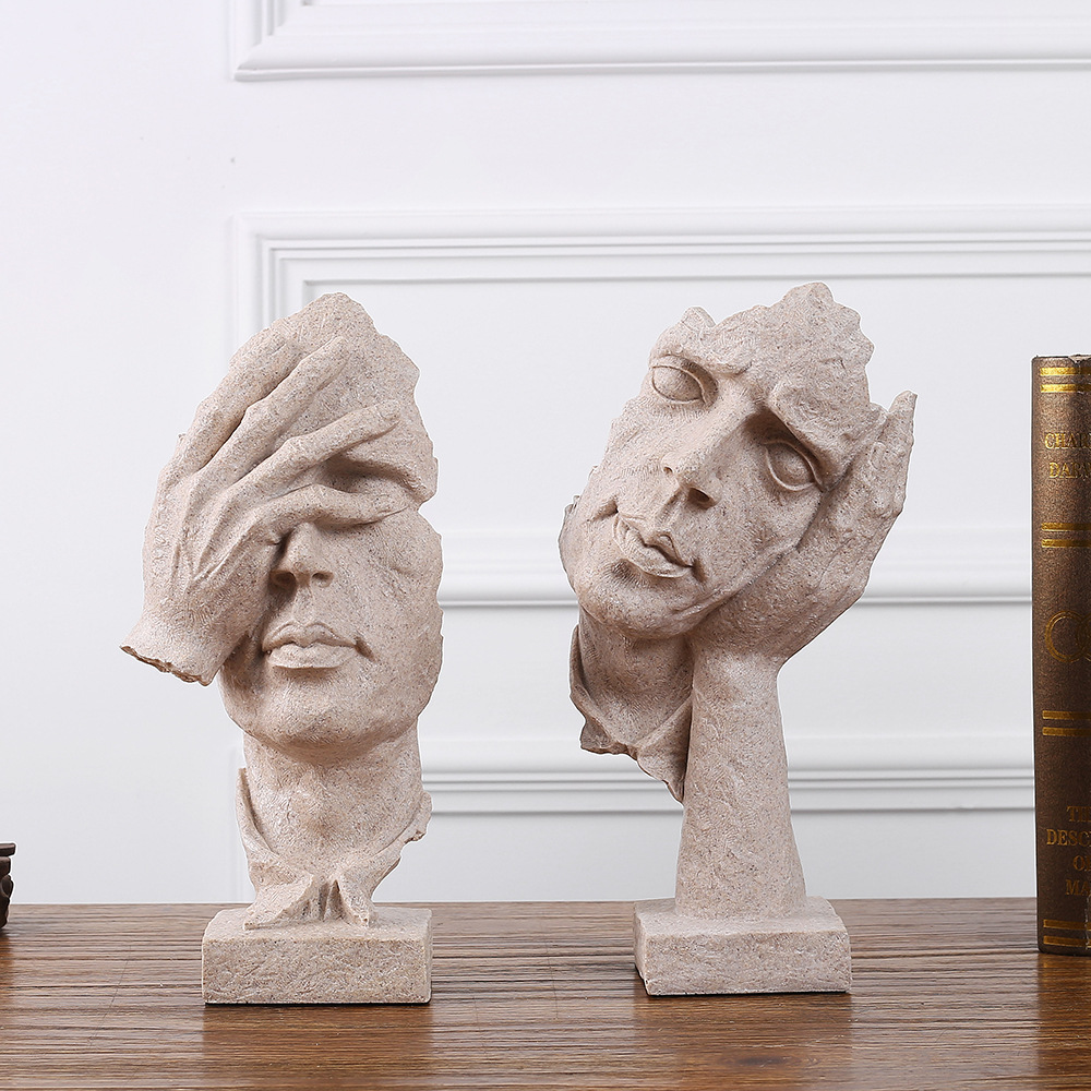 欧式人物砂岩男人家居装饰摆件沉默是金雕塑办公桌面桌装饰品摆件