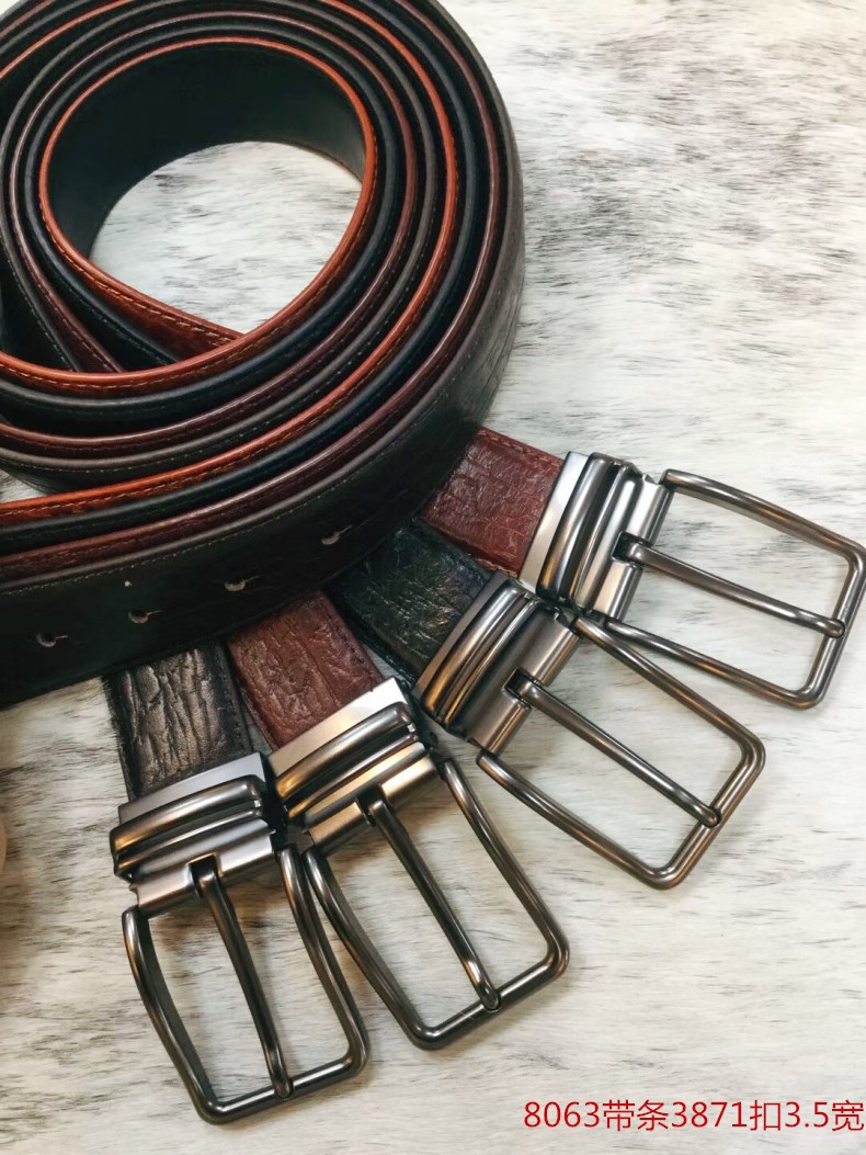 头层牛皮夹扣皮带男3.5宽8063带条3871扣,腰带,头层牛皮皮带