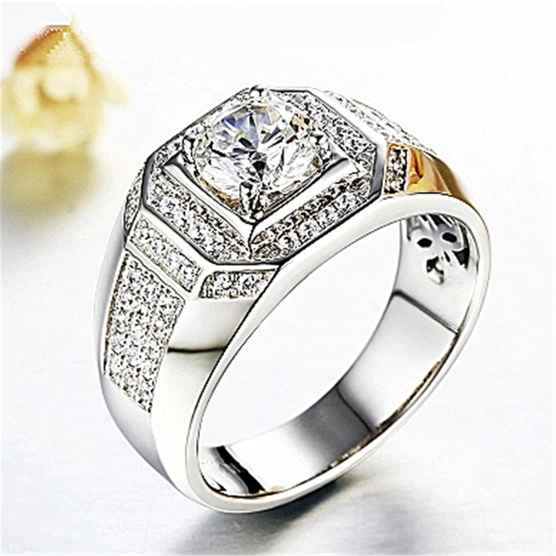 高端wish热卖欧美时尚戒指霸气男士钻戒 创意满钻微镶戒指批发