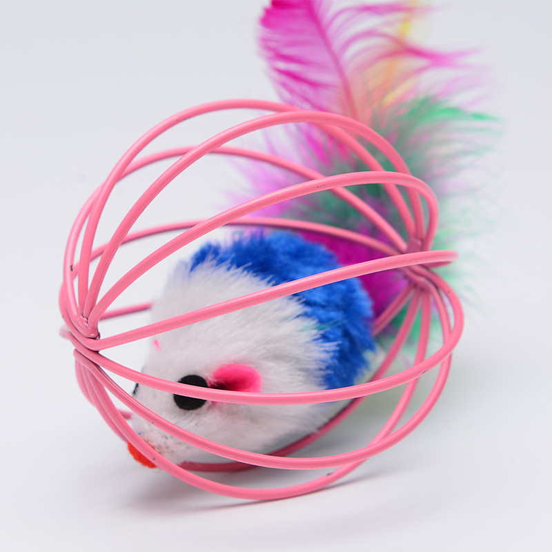 猫玩具球 彩漆铁丝彩色毛绒老鼠 囚笼中鼠猫咪玩具用品批发 定制
