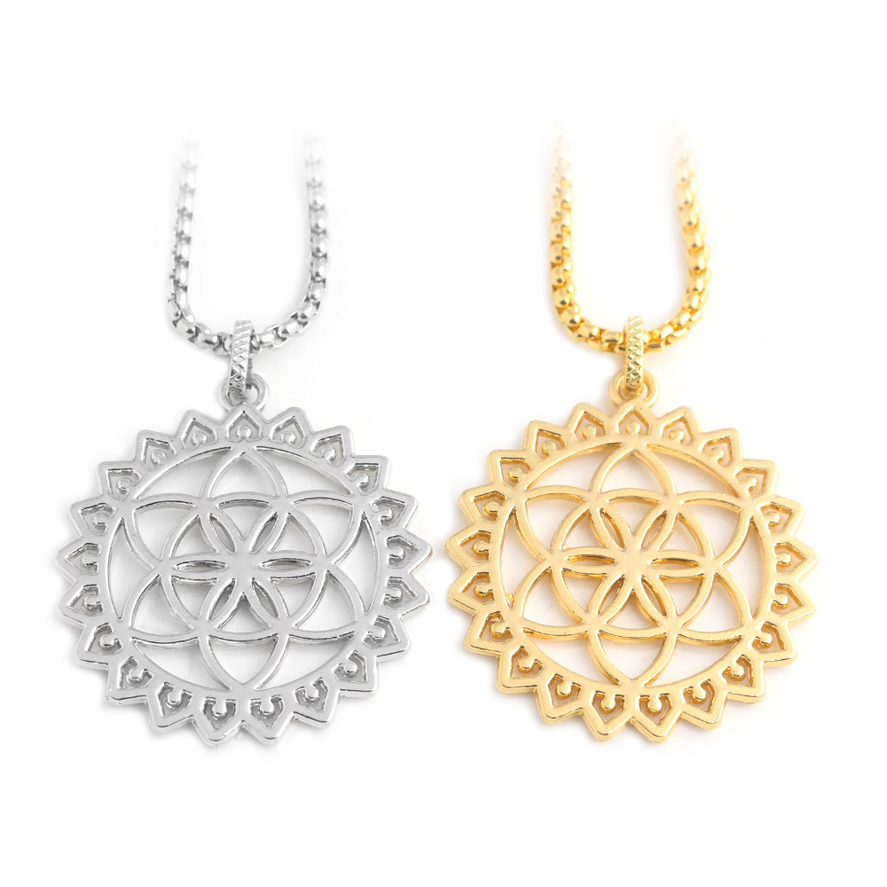 幽梦外贸源单 几何镂空生命之花项链梅尔卡巴吊坠能量符号项配饰