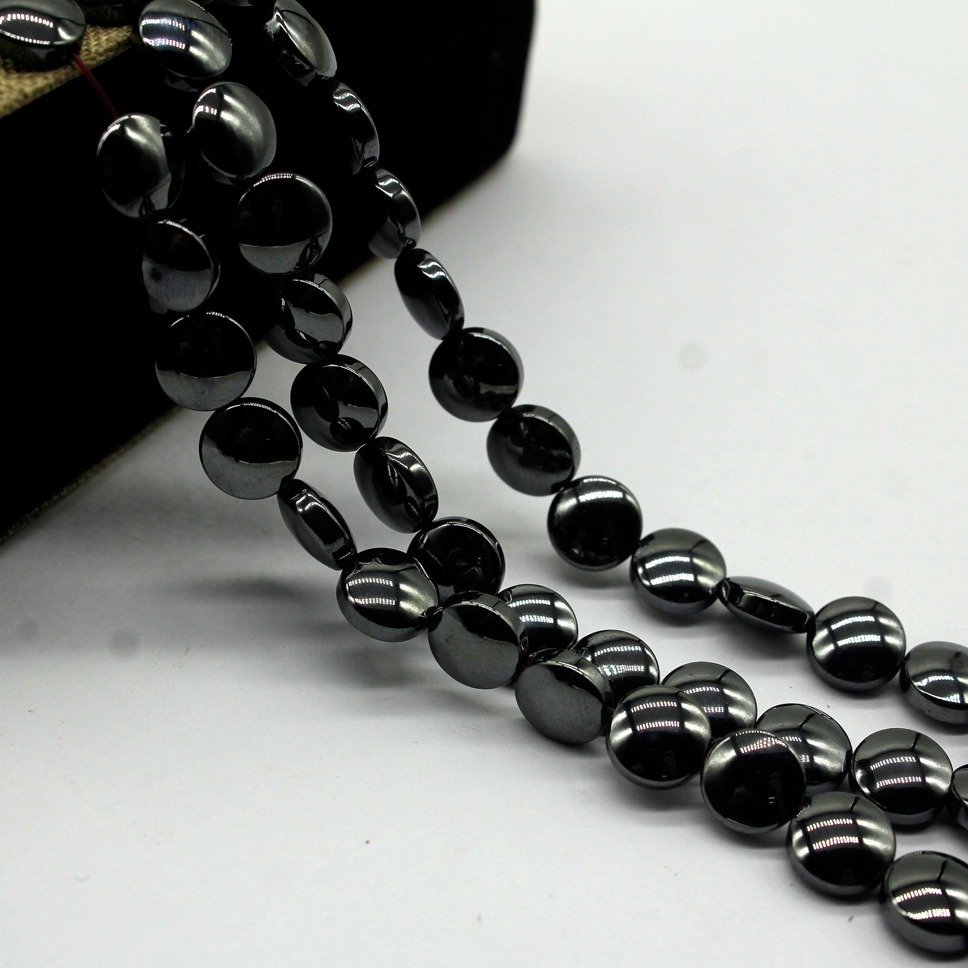 天然黑胆石铁胆石圆片圆饼散珠diy手链项链饰品配件半成品