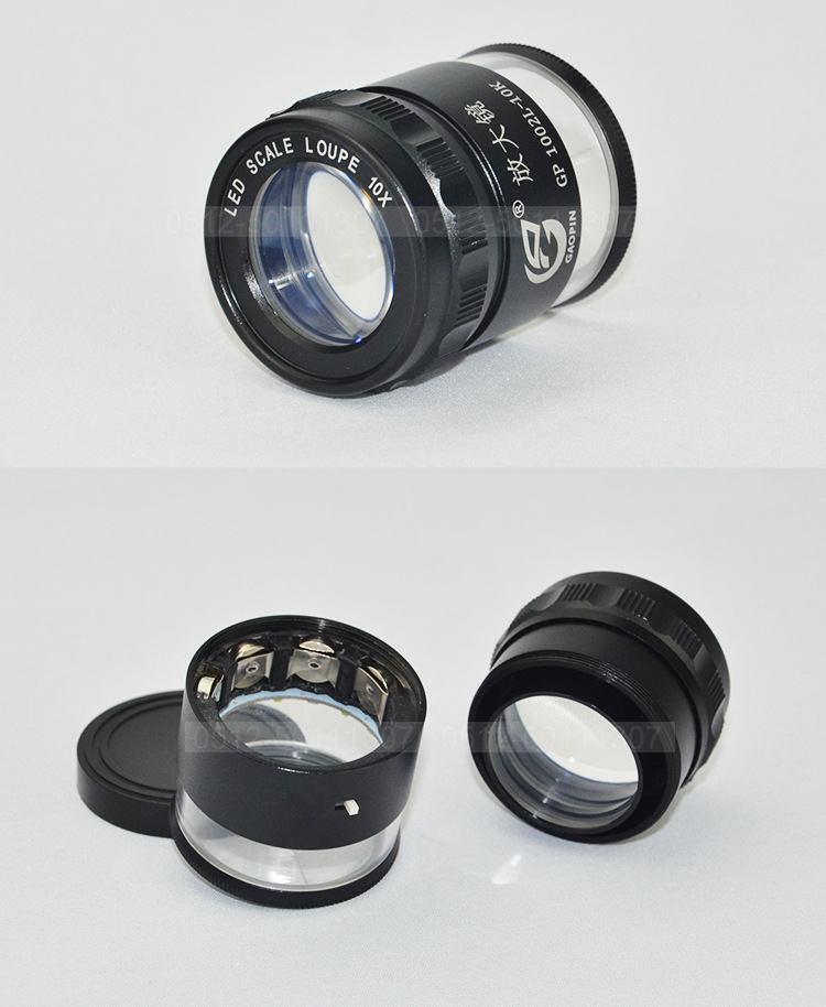 10倍led灯带刻度放大镜圆筒带尺目镜测量scaleloupe gp 1002l-10k