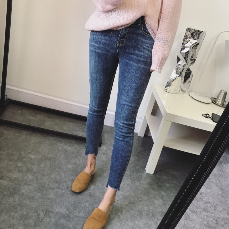 18春新款女韩版显瘦筷子腿百搭铅笔修身chic九分牛仔裤潮厂家直销