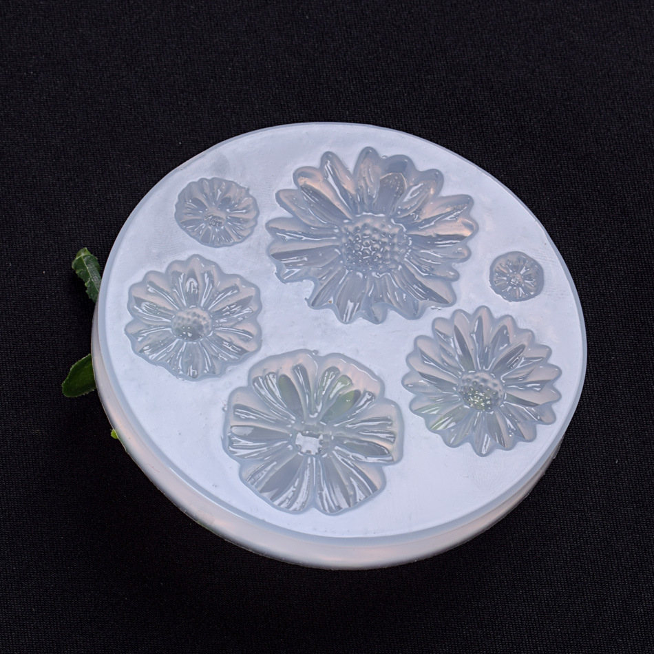 新款镜面水晶滴胶模具 大小6个菊花diy手工巧克力翻糖烘焙模具