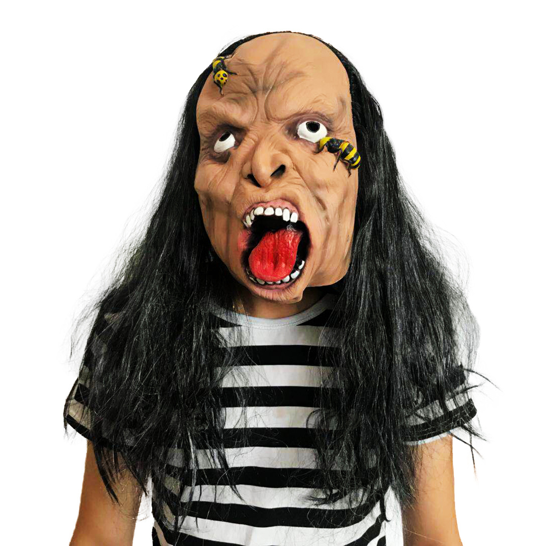 黑发面具万圣节恐怖鬼脸假面装扮道具乳胶套头假发舞会演出派对
