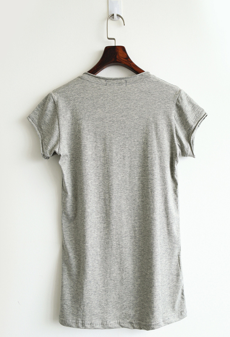 夏季新款简约休闲女士卷边v领短袖女t恤纯色基本款打底衫