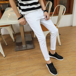 修身牛仔裤 男白色