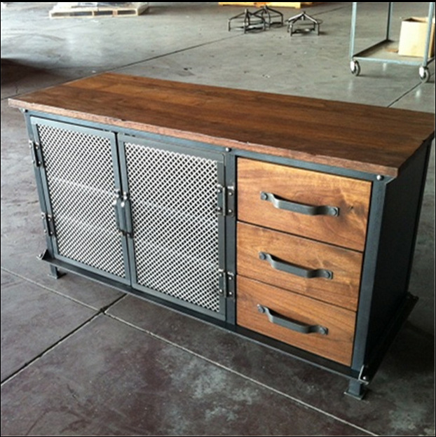 loft工业风餐边柜铁艺储物柜子茶水台复古做旧餐厅备餐柜酒吧酒柜