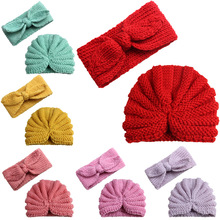 秋冬新款帽子 婴儿两件套毛线儿童保暖帽 宝宝兔耳朵发带针织帽子