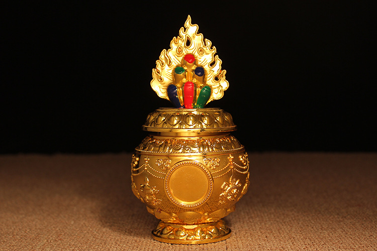 佛教如意宝瓶批发吉祥聚财龙王地藏王铜鎏金摩尼黄财神宝瓶摆件