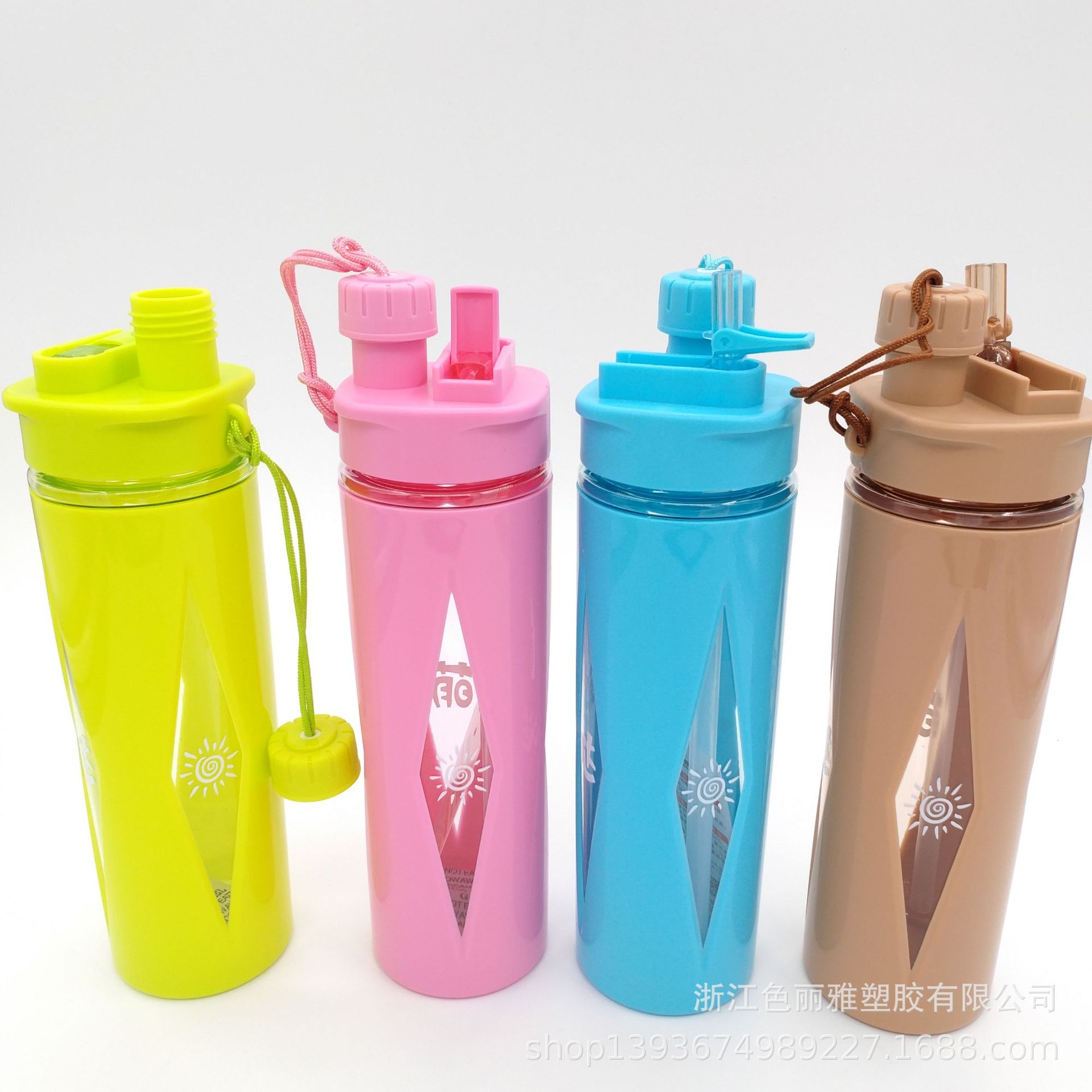 赞诺硅胶提手全透明简约创意新款方形便携塑料水杯