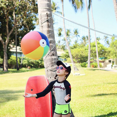 海衣珊儿童泳衣分体平角运动短裤长袖防晒中大女童女孩学生游泳衣