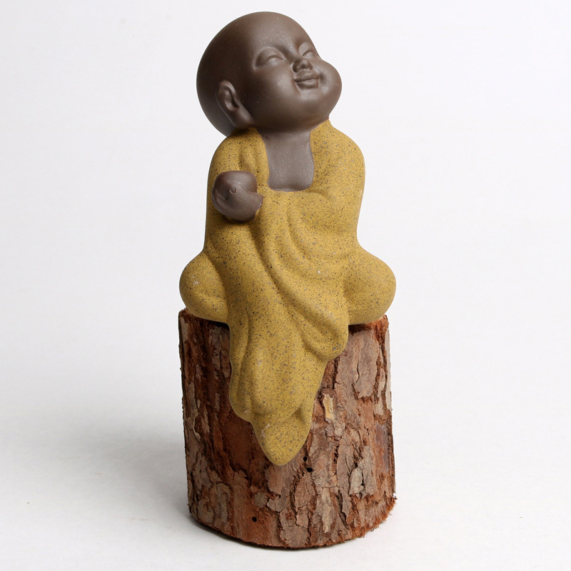 精品垂衣小沙弥小佛小和尚紫砂彩砂陶茶宠茶具茶盘饰品摆件工艺品