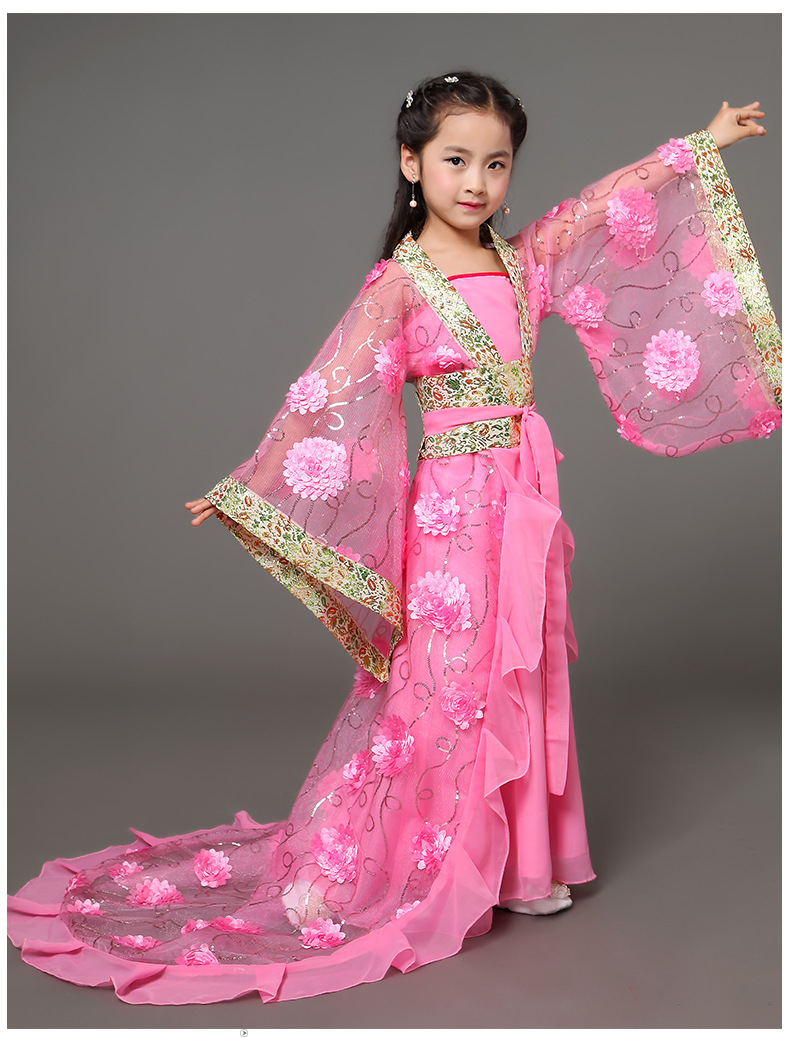 儿童古装女童拖尾贵妃装唐朝公主古代仙女舞蹈cos演出服装汉服
