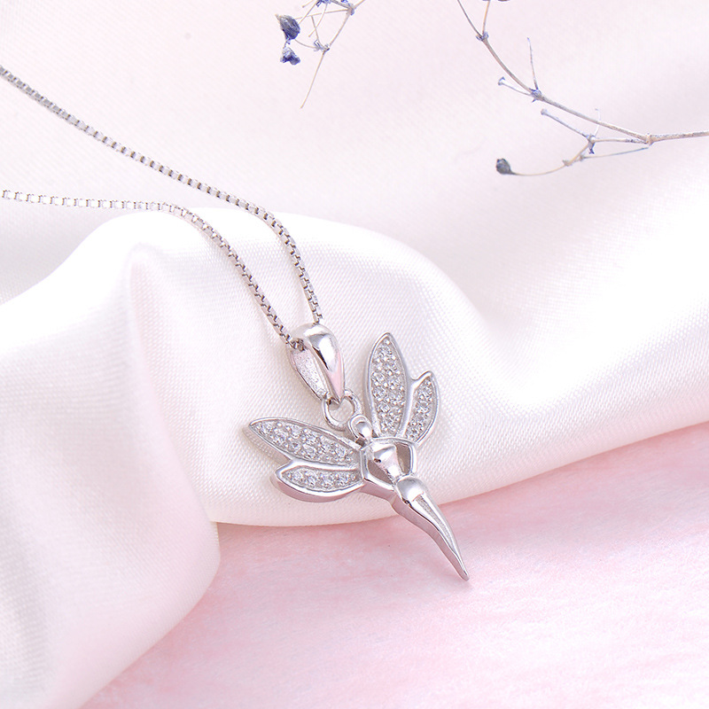 天使之翼项链 女 纯银925吊坠小花仙项链女生百搭毛衣链-阿里巴巴