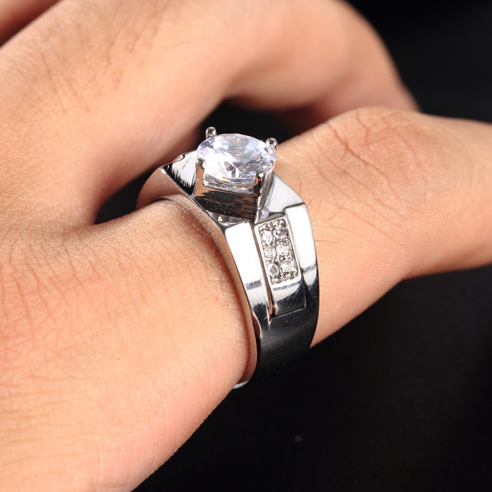 欧美不锈钢电金镶钻男士戒指 时尚简约钛钢嘻哈男戒 跨境ebay