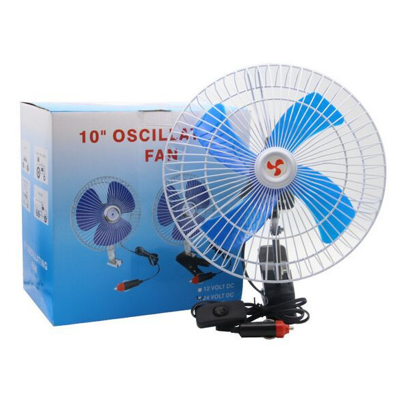 Summer Car Fan Truck 12V/24V Ultra-Strong Wind Car Electric Fan Metal Adjustable Speed Shaking Head Oversized