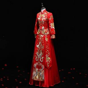 秀禾服新娘2018新款敬酒服 红色旗袍中式婚纱结婚礼服复古中国风