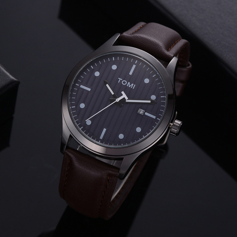 tomi品牌 高档商务大牌pu带石英表 多功能带日历休闲时尚手表