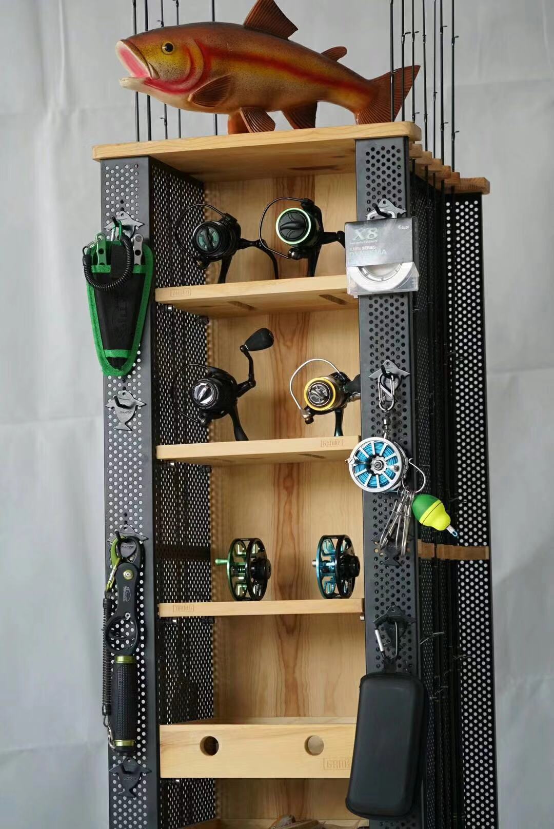 爱路亚鱼具展示架 鱼竿架 渔具收纳柜韩国设计手工打造可旋转底座