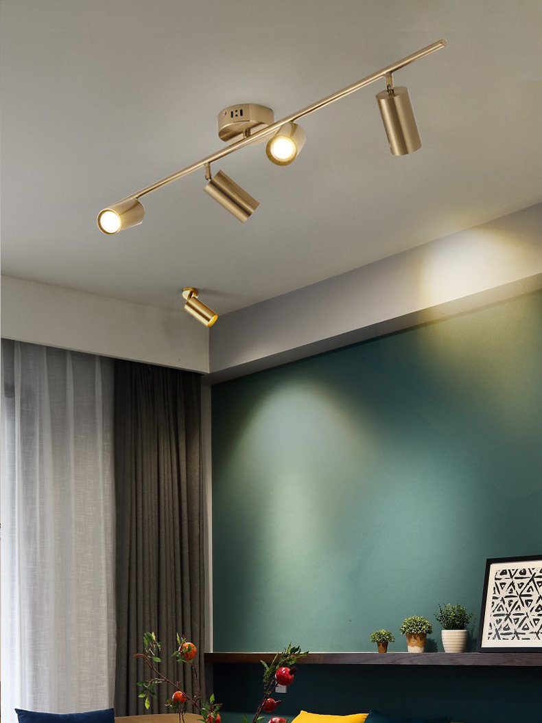 北欧金色明装吸顶射灯客厅式吧台餐厅cob全铜led创意三头轨道射灯