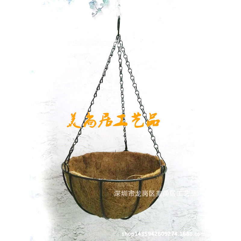 Factory Wholesale Iron Chain Hanging Basket Home Family Balcony Gardening Ornament Furnishing Iron Flower Basket Flower Pot