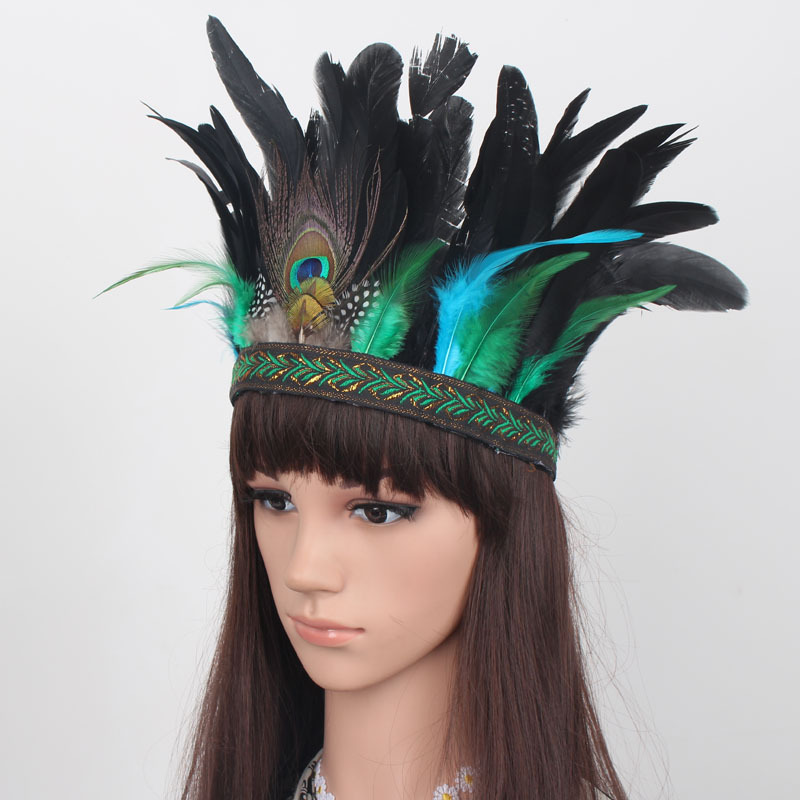 Indian Exaggerated Peacock Feather Headwear Performance and Catwalk Ethnic Style Headband European and American Style Hair Band Special Offer