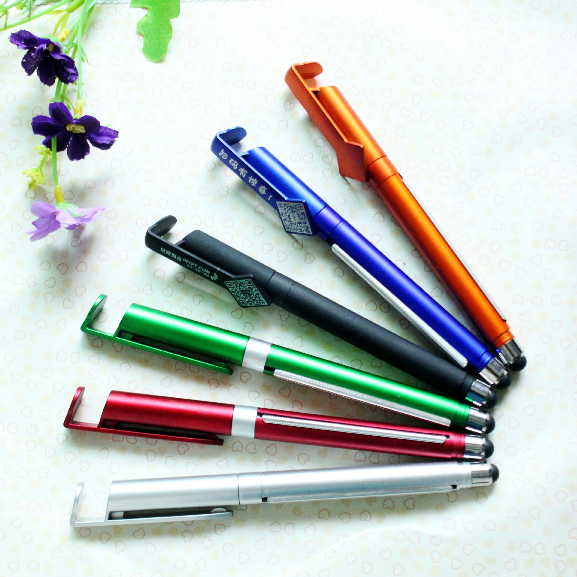 供应二维码支架触控拉画笔 多功能中性签字笔 广告二维码拉纸笔