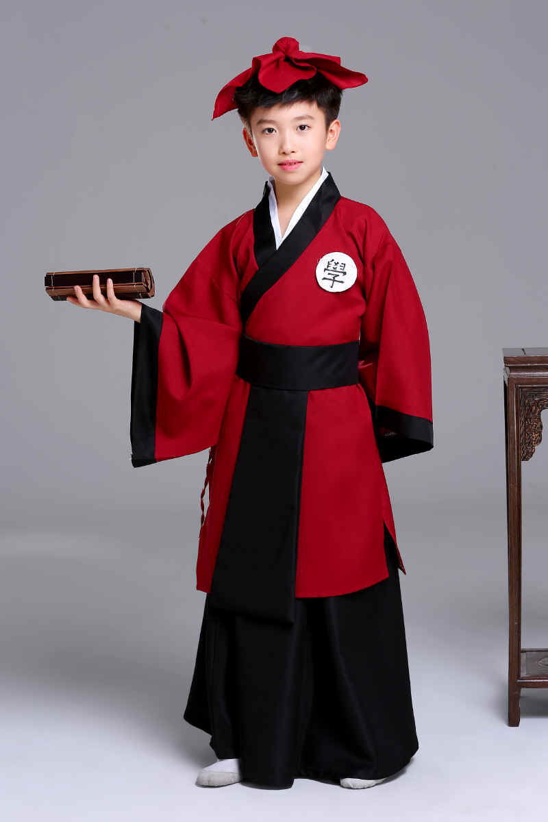 儿童古装汉服国学书童服装男女童古筝表演三字经弟子规朗诵演出服