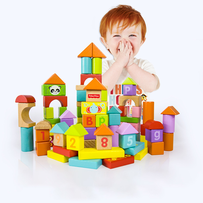 木玩世家积木木头拼装玩具益智50粒,80粒,100粒益智积木