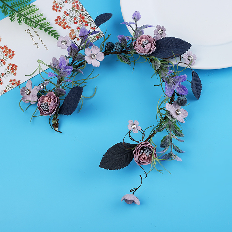 新品新娘发圈手工薰衣草花系发饰外景拍摄头饰新娘婚纱发饰配饰