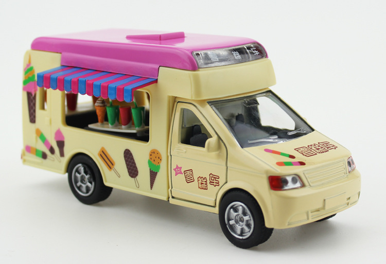 儿特爱仿真雪糕车冰淇淋车快餐车儿童玩具车模合金车回力车玩具