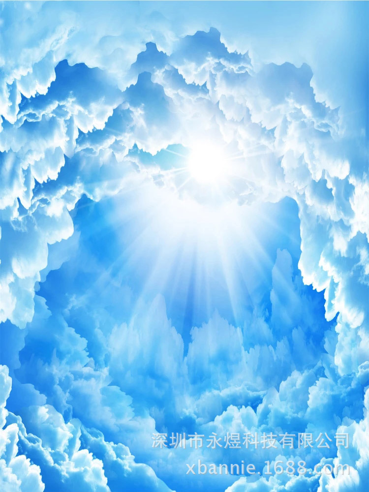 自然风景天顶壁纸 客厅大堂蓝天白云3d背景墙壁画 天花板无缝墙布