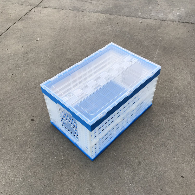 折叠式塑料筐带盖透明色600-340生鲜蔬菜多功能配送拆叠框透明料