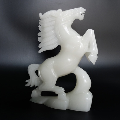 天然阿富汗白玉马摆件汉白玉马到成功生肖摆件 办公室书房工艺品
