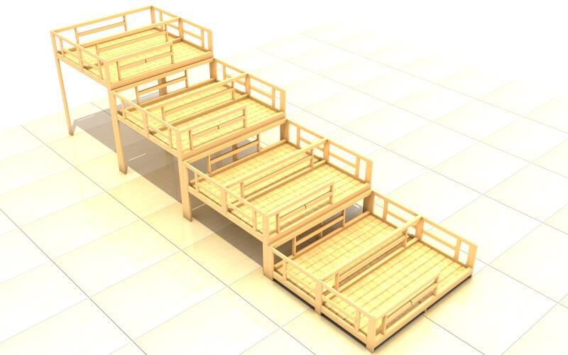 厂家直销樟子松幼儿实木推拉床 原木四层八人推拉床 幼儿专用床