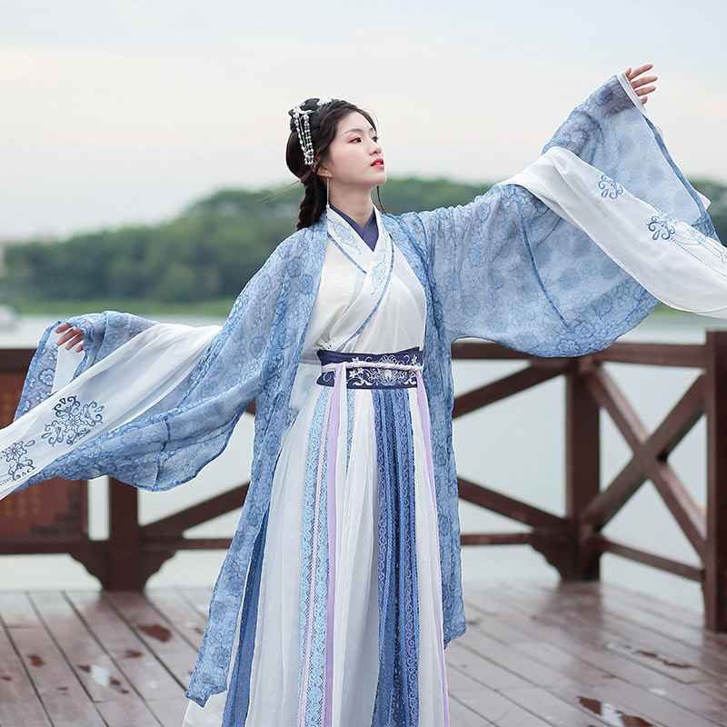 醉玲珑古装汉服女交领大袖衫绣花古风淡雅对襟长褙子一片式齐腰儒