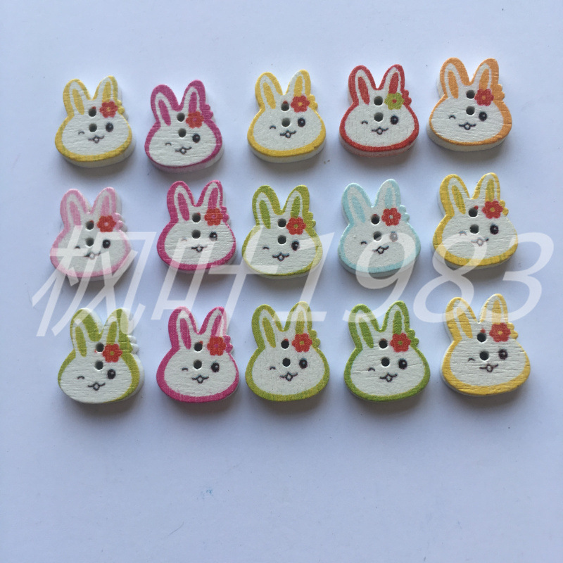 批发彩绘兔子纽扣 混色两眼扣子 diy配件辅料 服装饰品扣 装饰扣