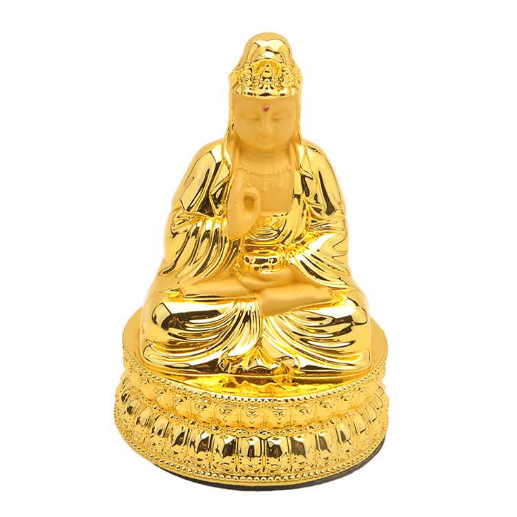 源头厂家直销绒沙金树脂工艺品八宝莲花观音像汽车摆件车内摆件
