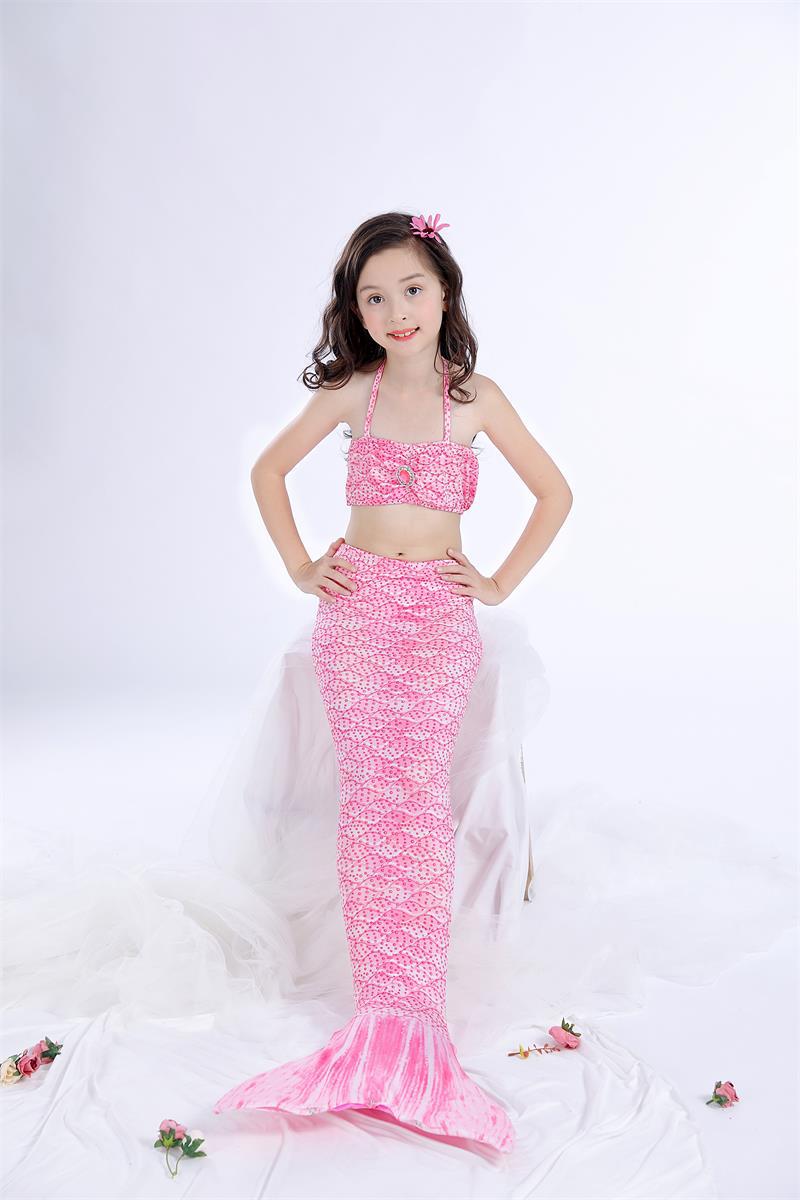 美人鱼泳衣 欧美外贸儿童游泳美人鱼cos服 比基尼贝壳三件套装