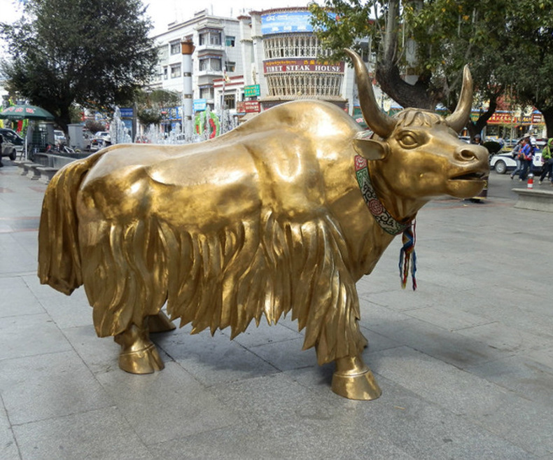 铜牦牛雕塑 黄铜高原牦牛景观摆件
