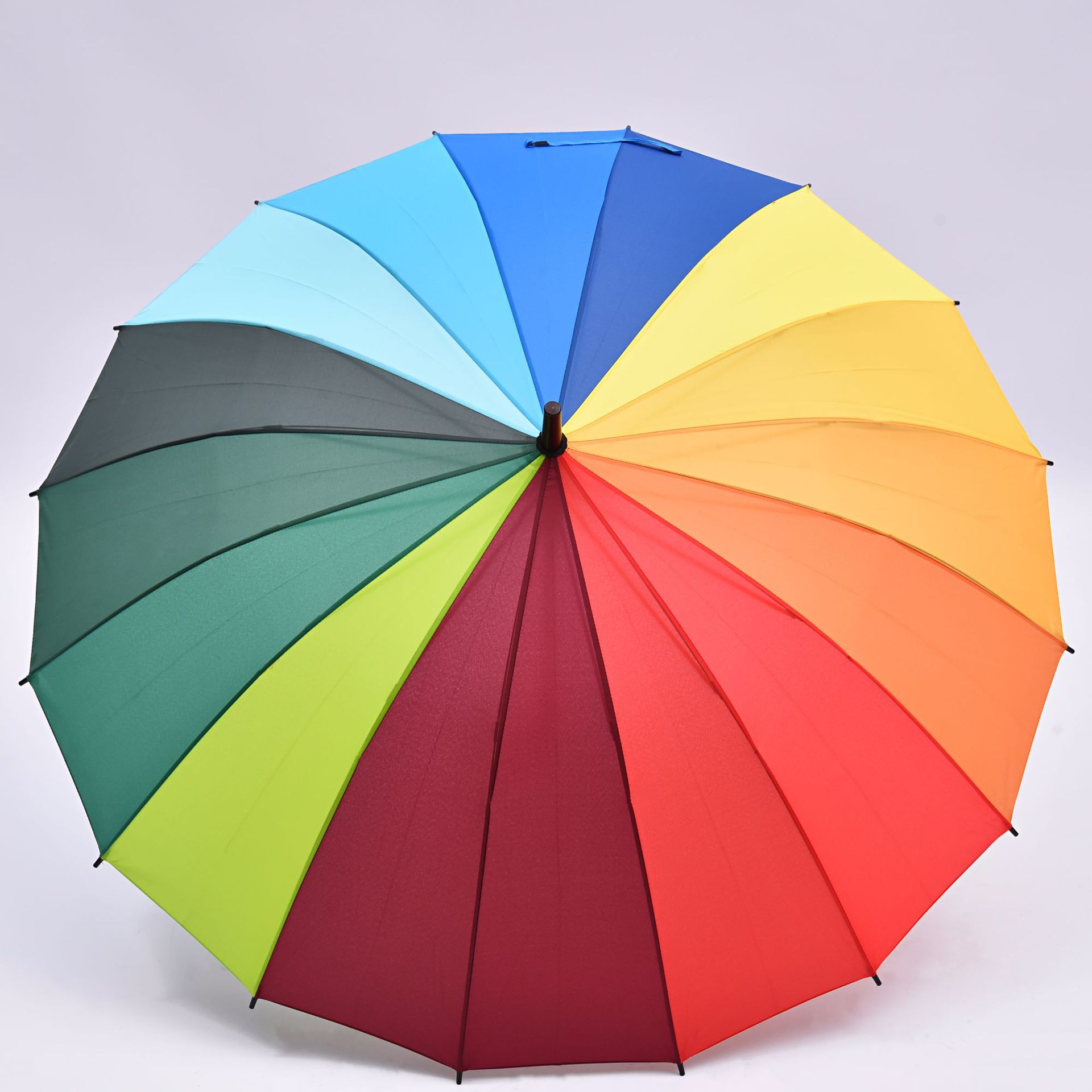 16骨超大直杆彩虹伞长柄双人三人自动打开16色碰击布晴雨彩色雨伞