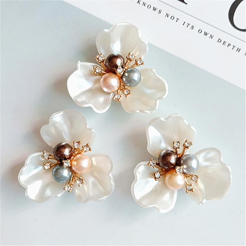 Three Pearl Rhinestone Daisy Flower Disk Receptacle Alloy Accessories DIY Handmade Hair Accessories Brooch Semi-Finished Accessories