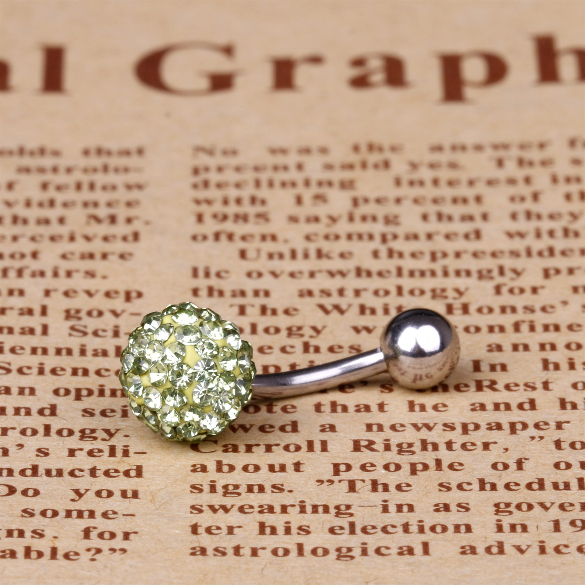 爆款镶满钻肚脐环满钻球肚脐钉绿钻香巴拉软泥软胶胶泥球脐环