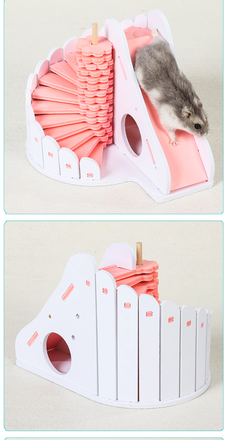 仓鼠睡窝 彩色小房子 木质窝 圆形滑梯 阳台高款圆形滑梯
